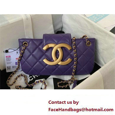 Chanel Lambskin & Gold-Tone Metal Baguette Bag AS4611 purple 2024